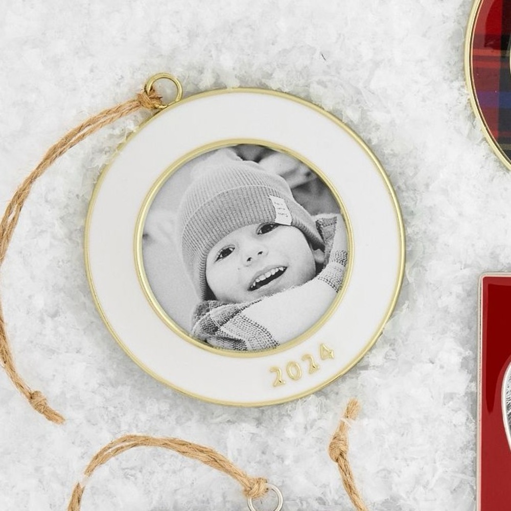 NWT Pottery Barn 2024 Round White Enamel Frame Christmas Ornament